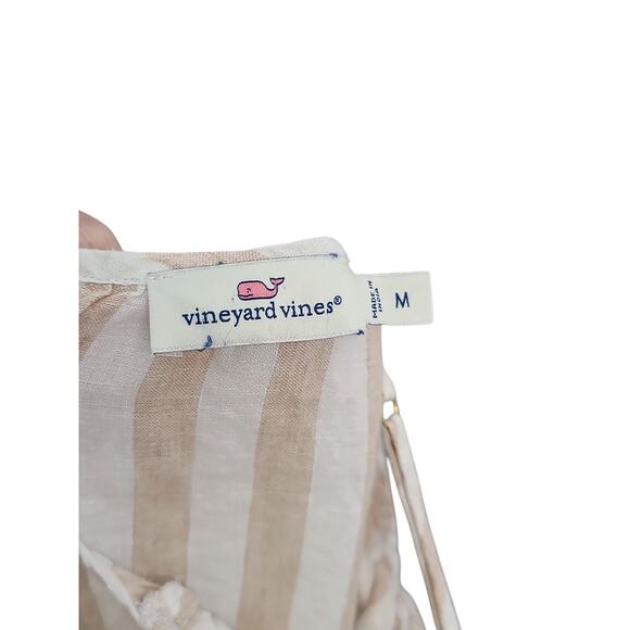 Vineyard Vines Strappy Back Gauzy Cover-Up Dress Tan White Stripe M - Picture 3 of 4